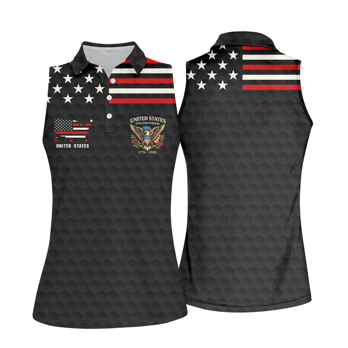 250th Anniversary Bald Eagle And Roses Black Golf Shirt, Patriotic 4th Of July Golf Shirt For Women