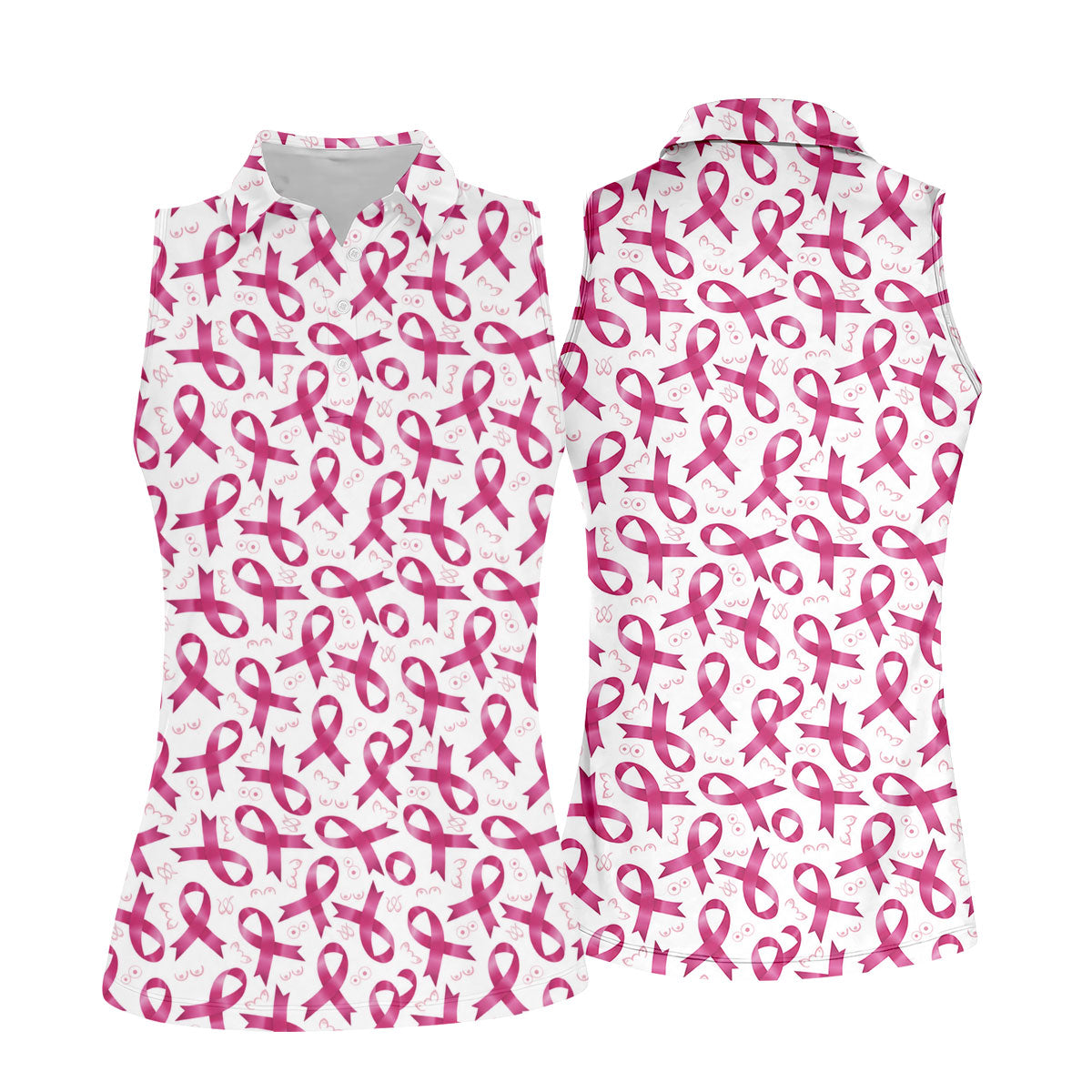 Glossy Pink Ribbon Breast Cancer Polo Shirt, Women’s Golf Polo, Ladies Golf Shirts