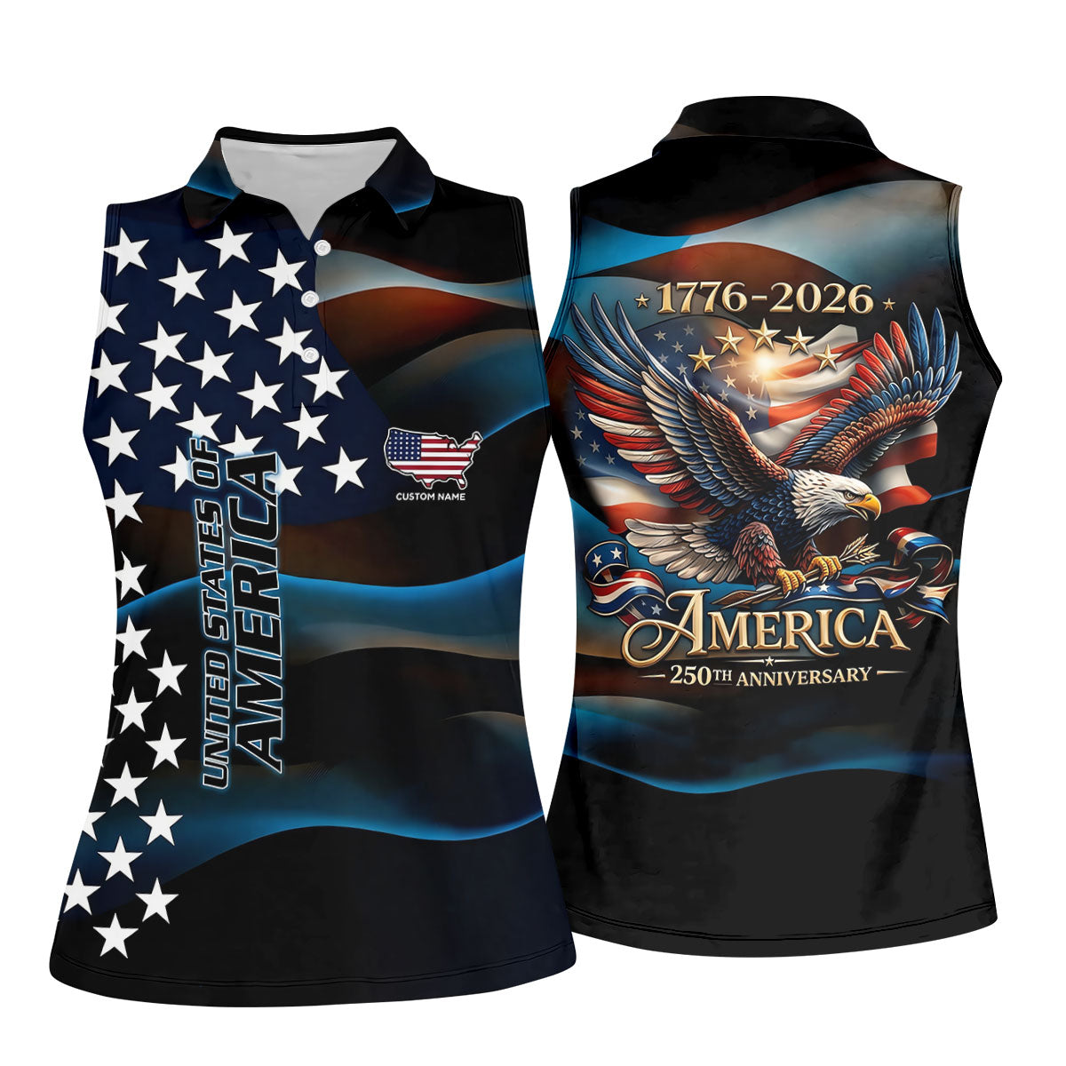 Red White Blue Bald Eagle Patriotic Golf Shirt, America 250th Anniversary Golf Shirt For Women