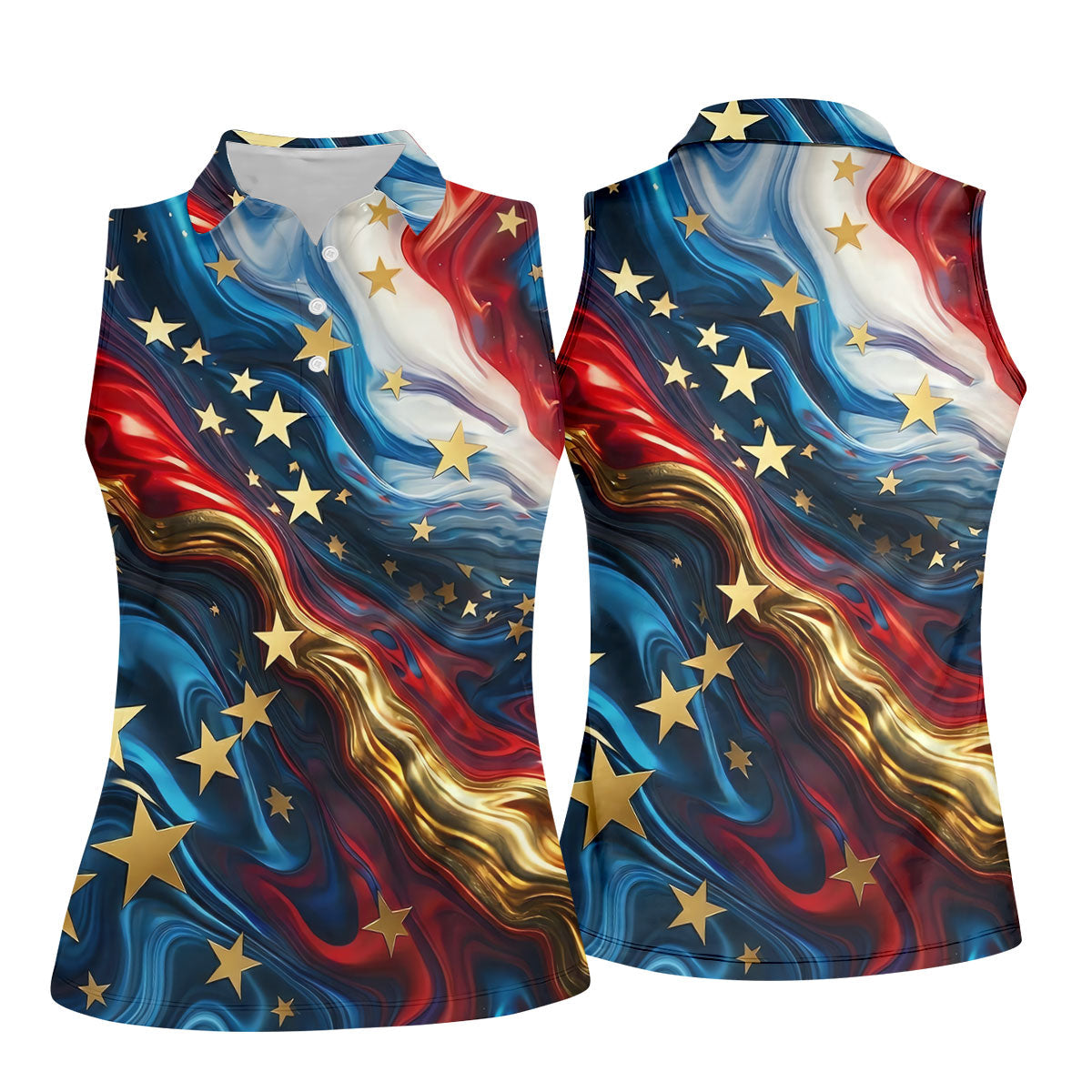Abstract American Flag Stars Golf Polo Shirt, Women’s Golf Polo, Performance Golf Shirt