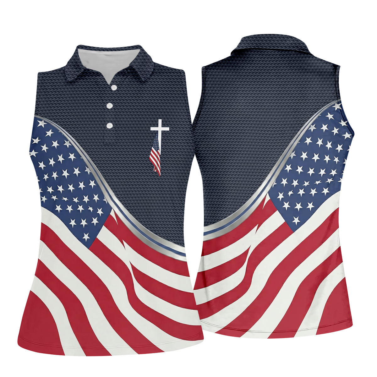 Christian American Flag Cross Golf Polo Shirt, Women's Golf Polo, Golf Tops For Women