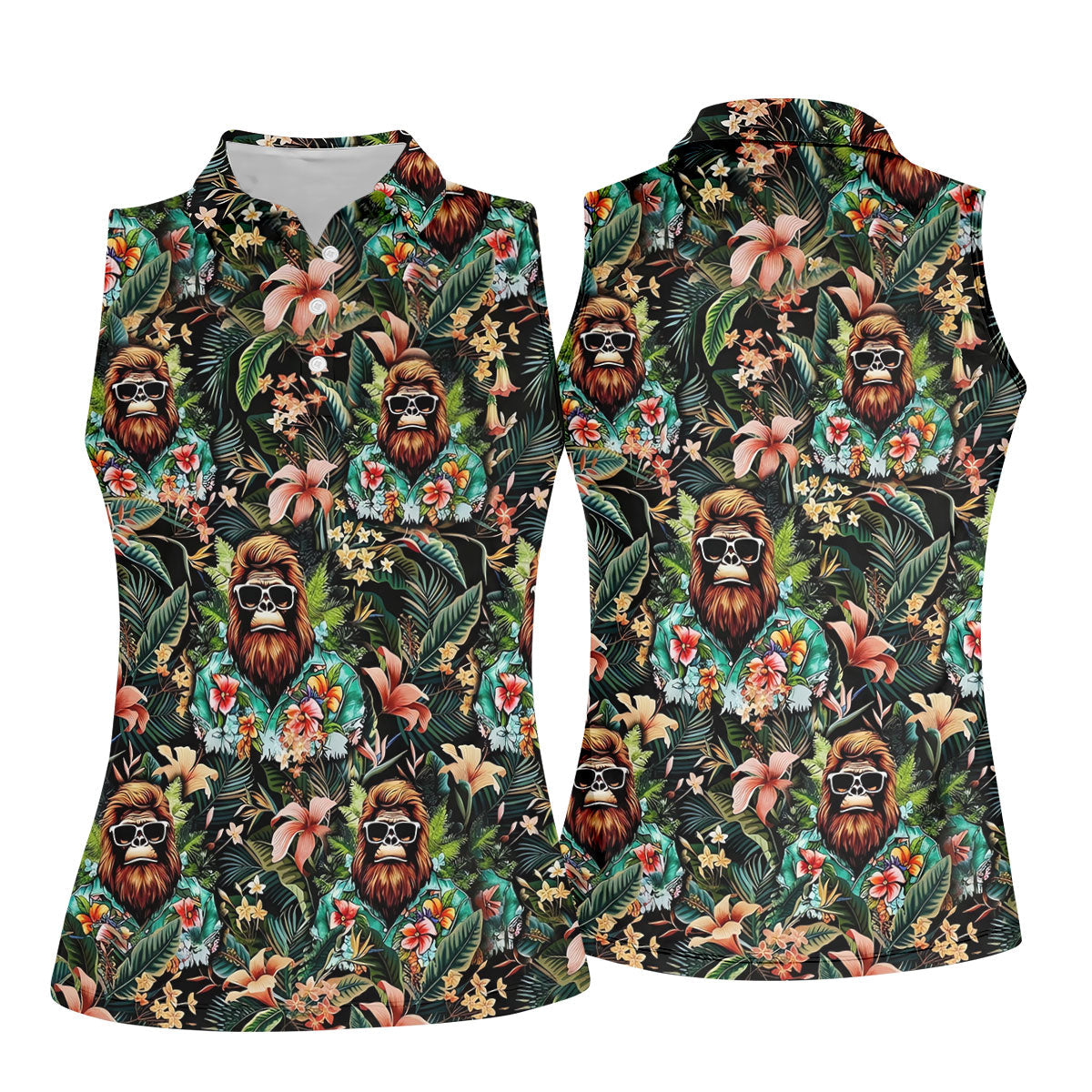 Bigfoot Hawaiian Tropical Golf Shirt, Funny Sasquatch Golf Shirt For Women