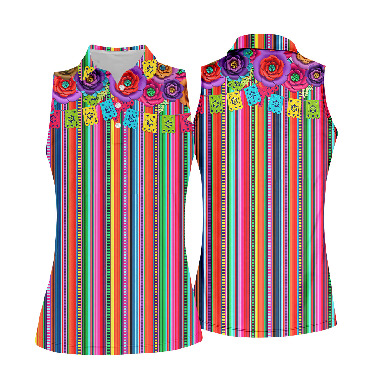 Mexican Serape Pattern Ladies Golf Tops, Cinco De Mayo Celebration Golf Shirt For Women