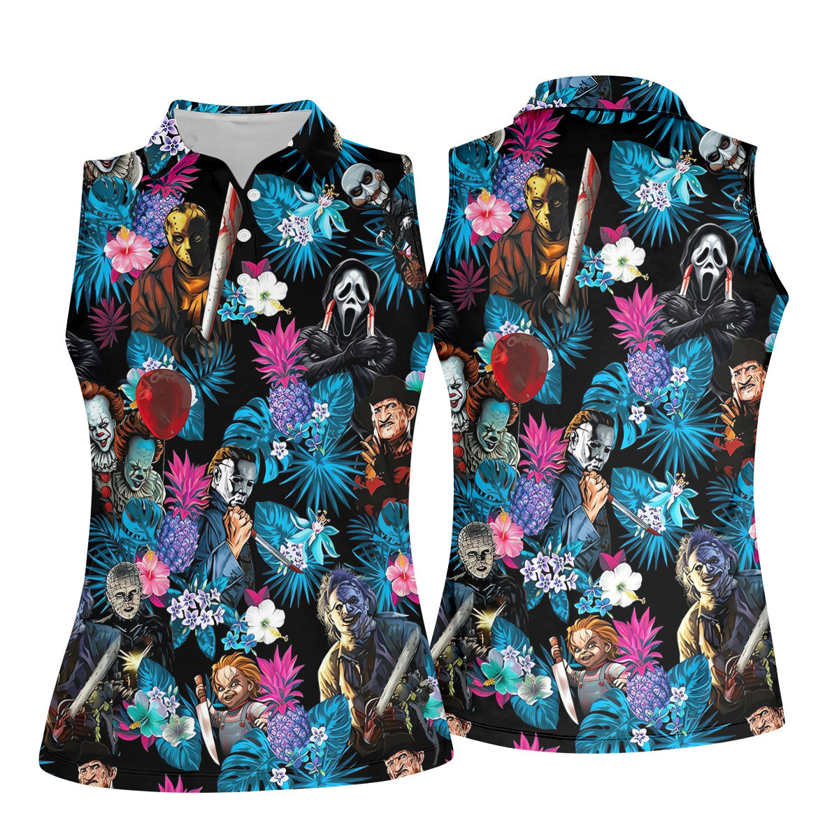 Tropical Horror Character Halloween Golf Shirt, Golf Shirts For Women, Women's Golf Apparel