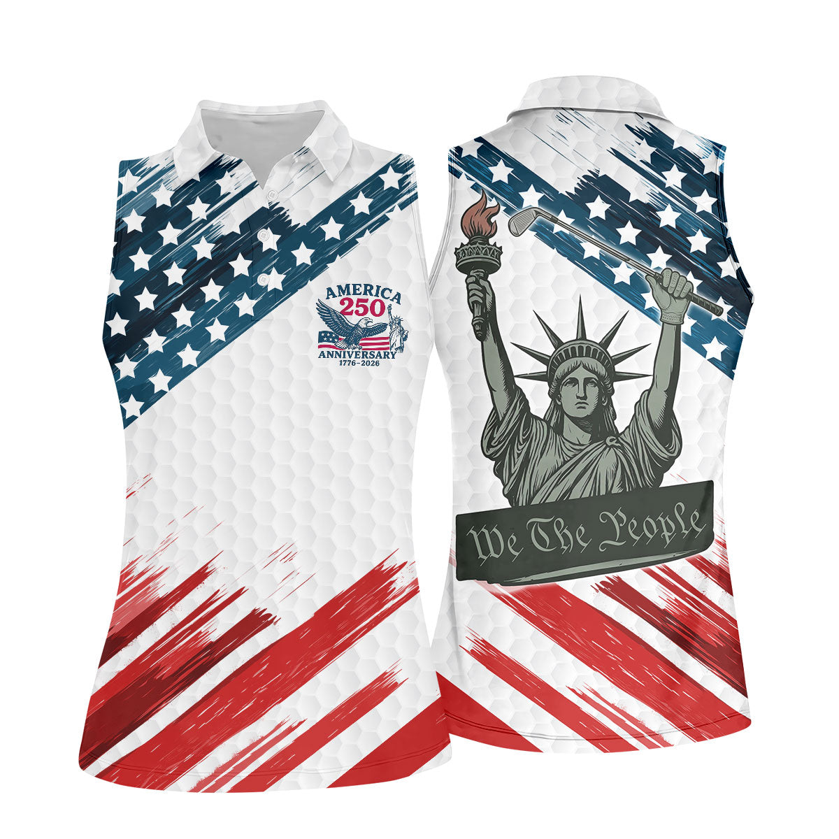 We The People Funny Statue Of Liberty US Flag Golf Shirt, 250 Years 4th Of July Golf Shirt For Women