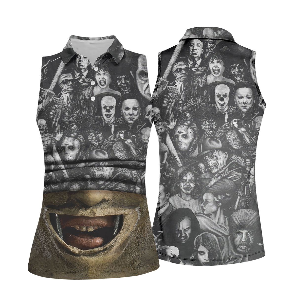 Leather Mask Horror Character Halloween Polo Shirt, Golf Shirts For Women, Ladies Golf Top