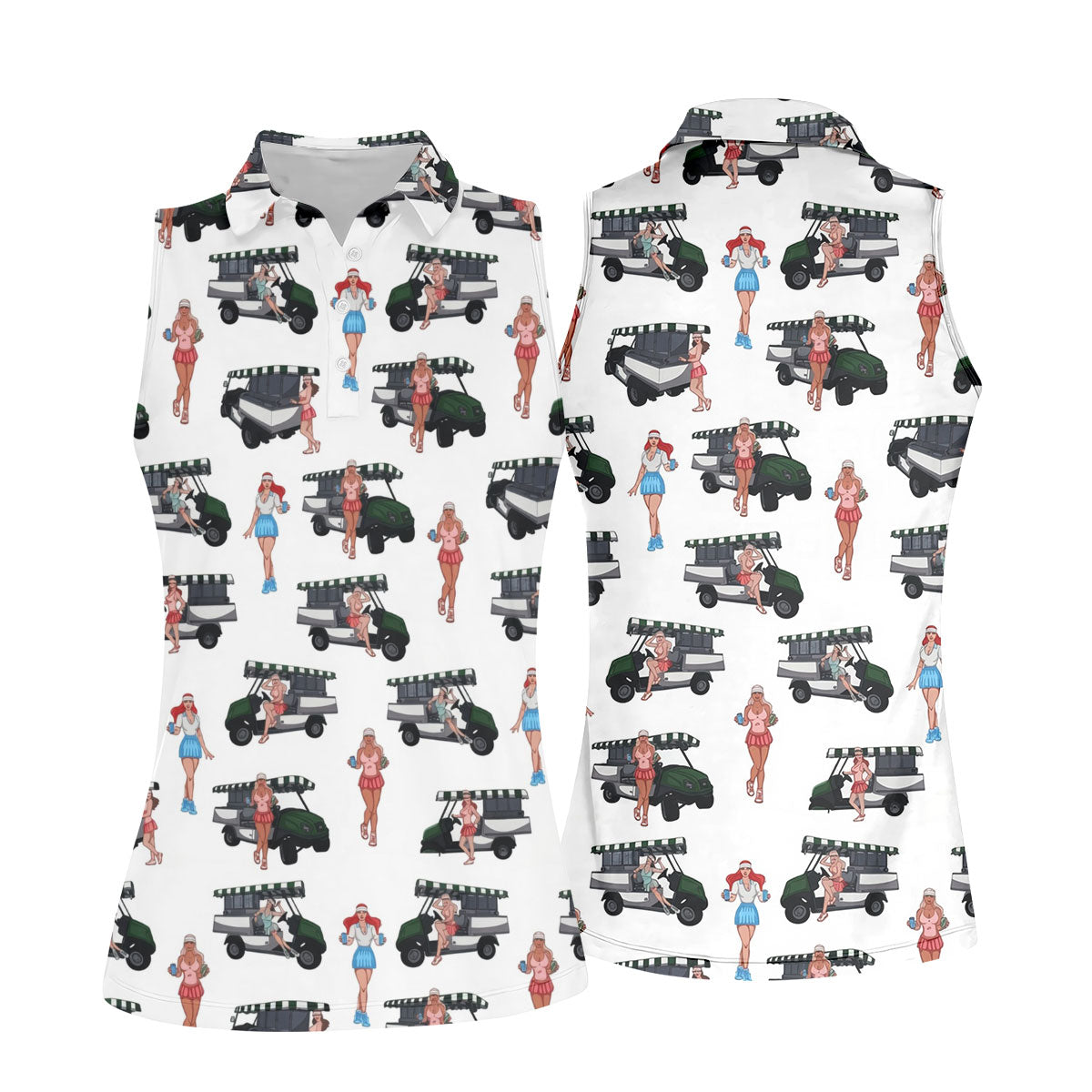 Golf Cart Girls Pattern Golf Polo Shirt, Ladies Golf Shirt, Women's Golf Apparel