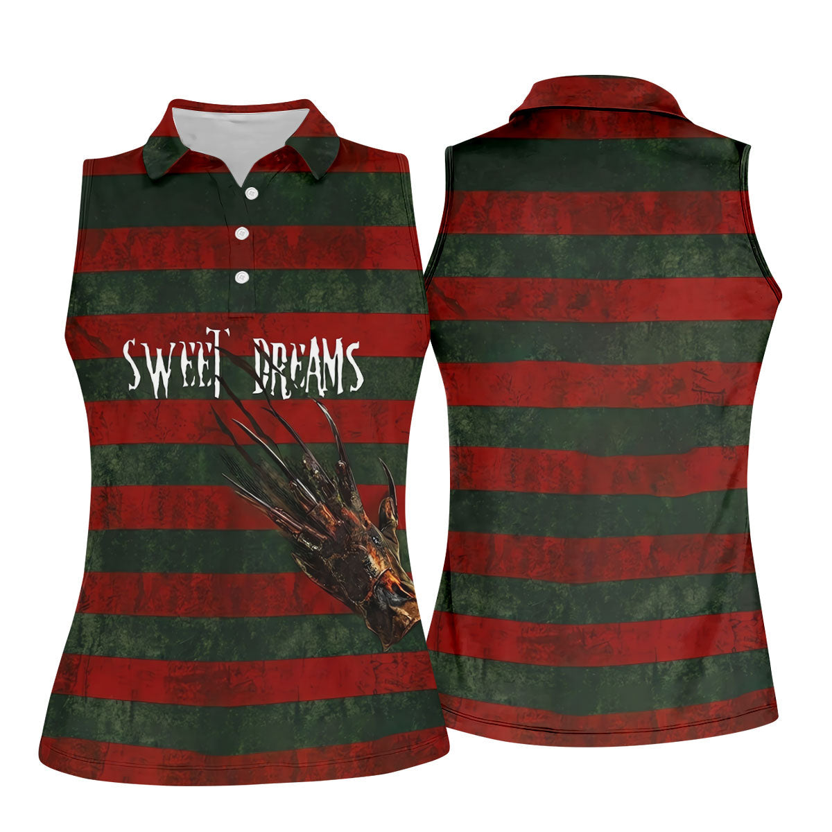 Sweet Dreams Horror Striped Golf Polo Shirt, Women’s Golf Polo, Printed Golf Shirt