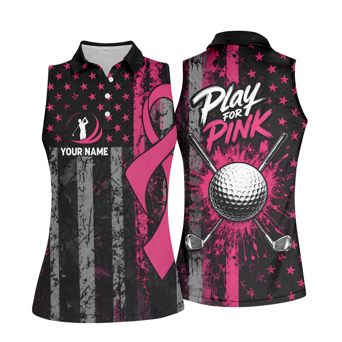 Custom Play For Pink Breast Cancer Golf Polo Shirt, Golf Tops For Women, Women’s Golf Apparel