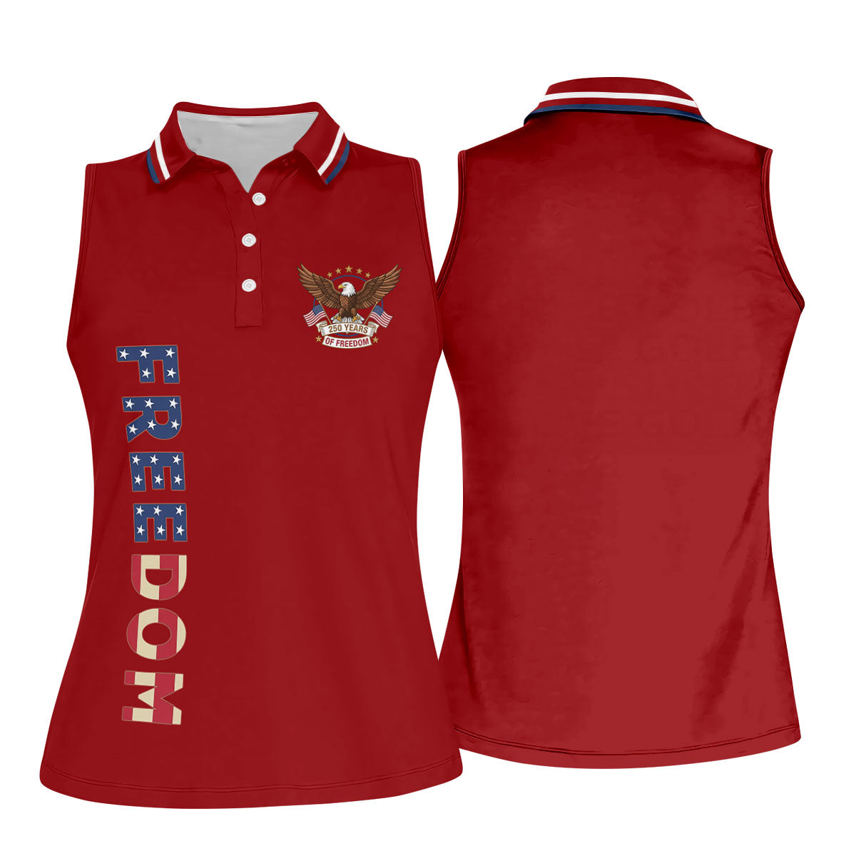 250 Years Of Freedom US Flag Logo Red Golf Shirt, Patriotic 4th Of July Golf Shirt For Women