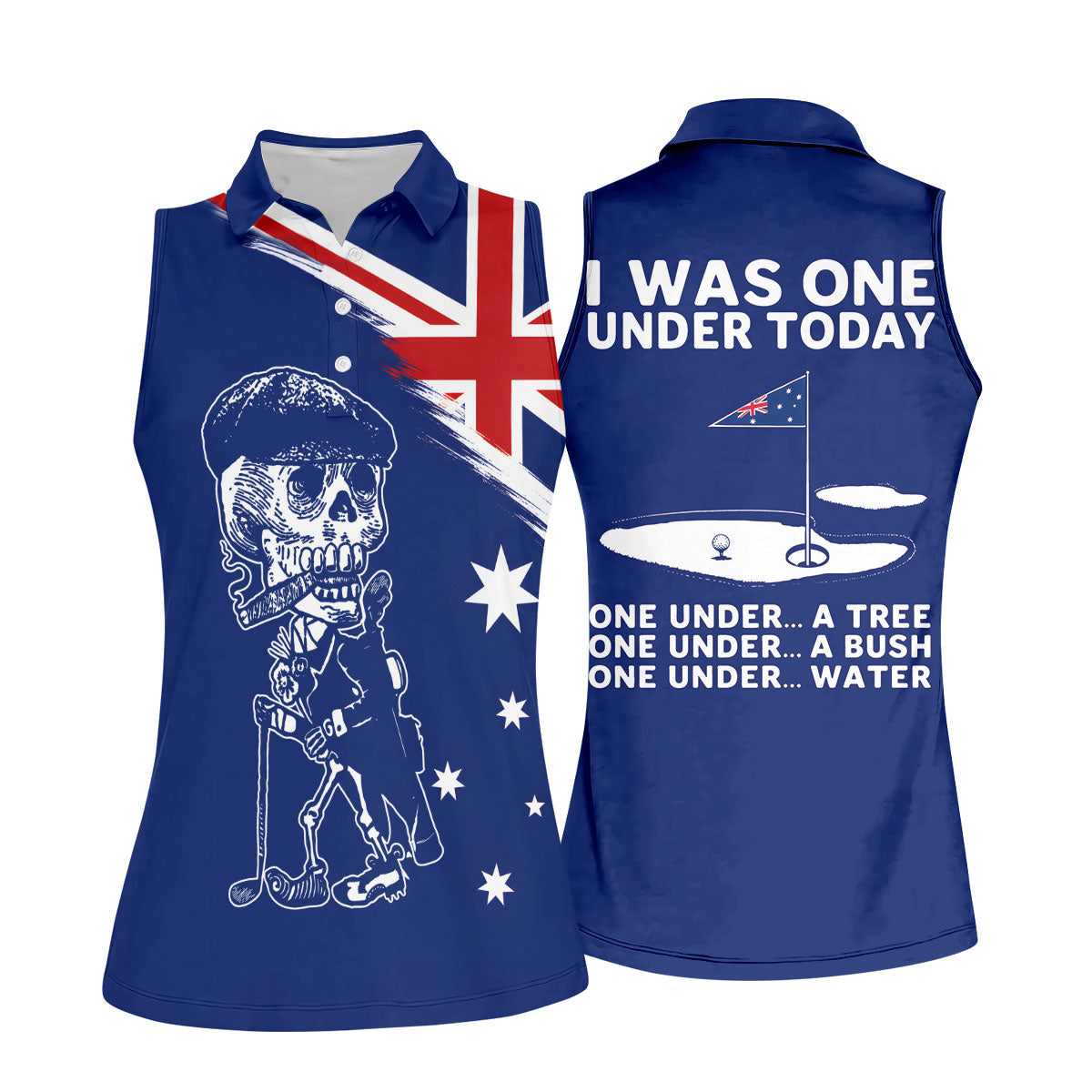 I Was One Under Today Skeleton Golfer Australia Flag Print Ladies Golf Tops, Golf Shirt For Women
