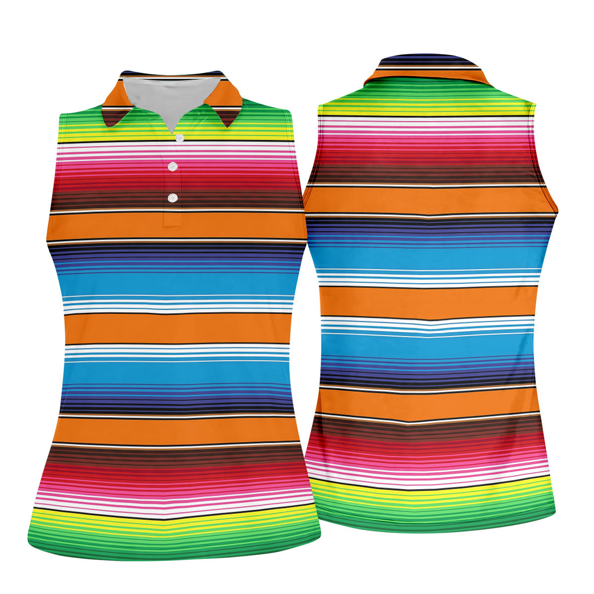 Mexican Serape Stripe Pattern Cinco De Mayo Celebration Fiesta Themed Golf Shirt For Women