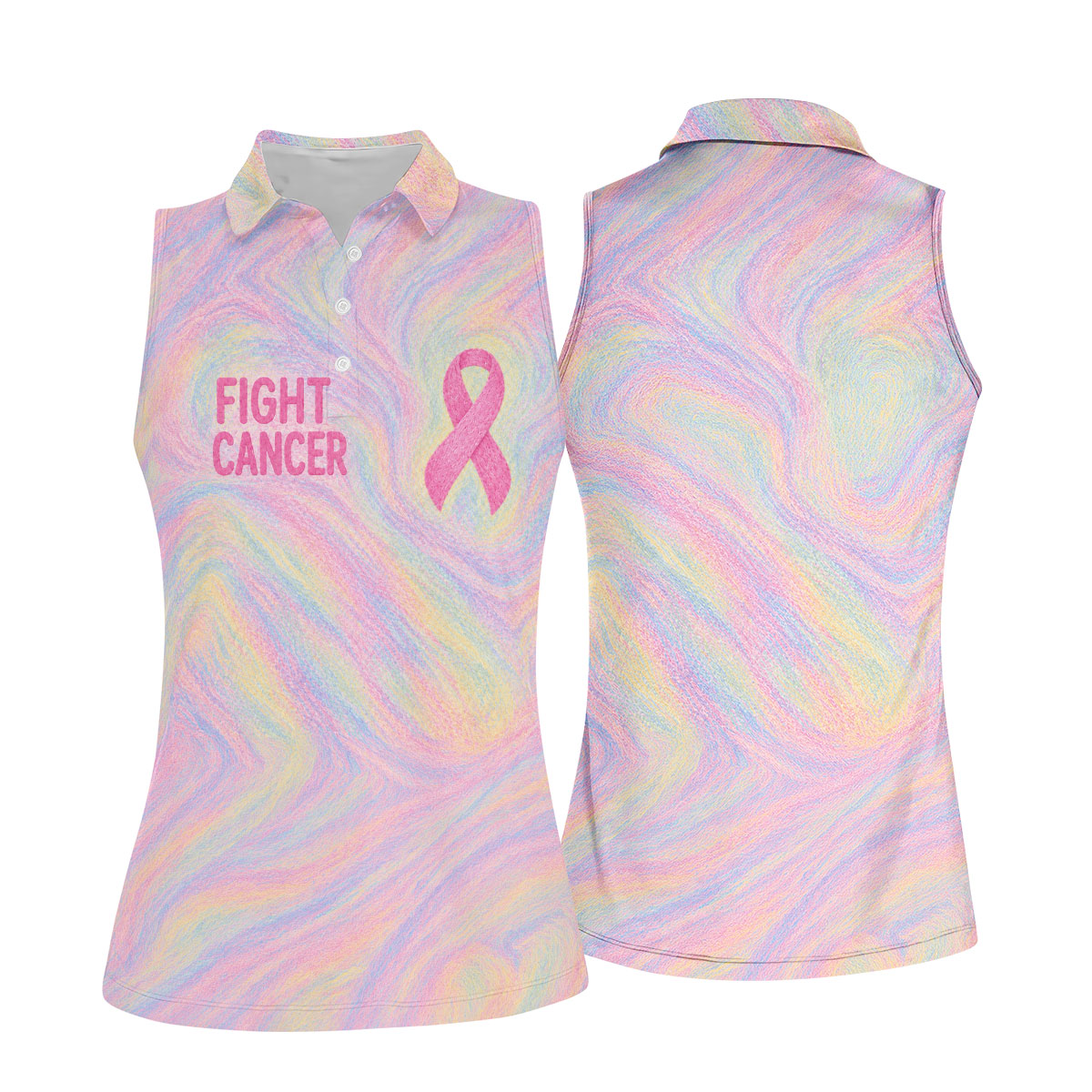 Fight Cancer Pink Ribbon Breast Cancer Polo Shirt, Ladies Golf Tops, Golf Shirts For Women