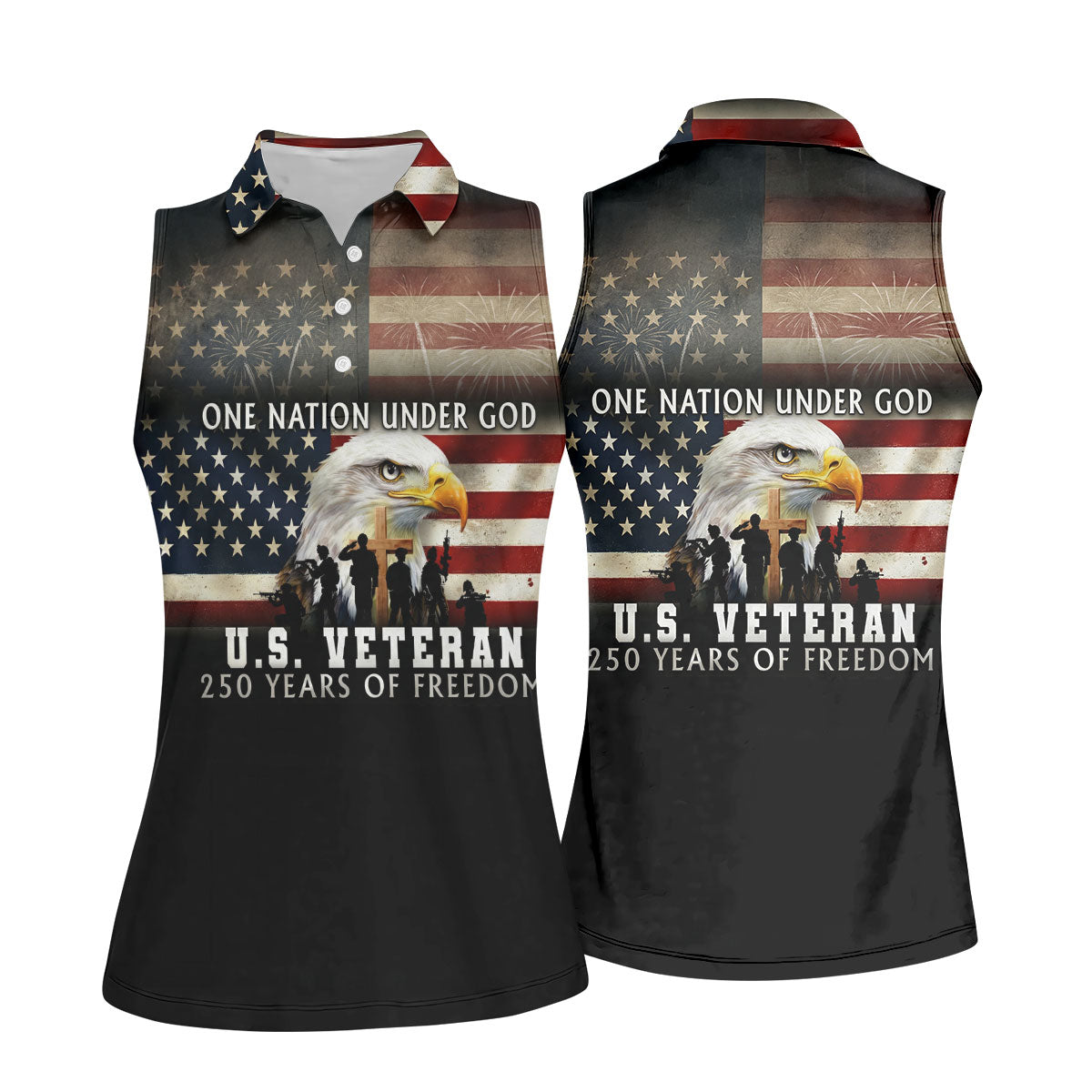 One Nation Under God US Veteran 250 Years Of Freedom Patriotic Golf Shirt, Golf Shirt For Women