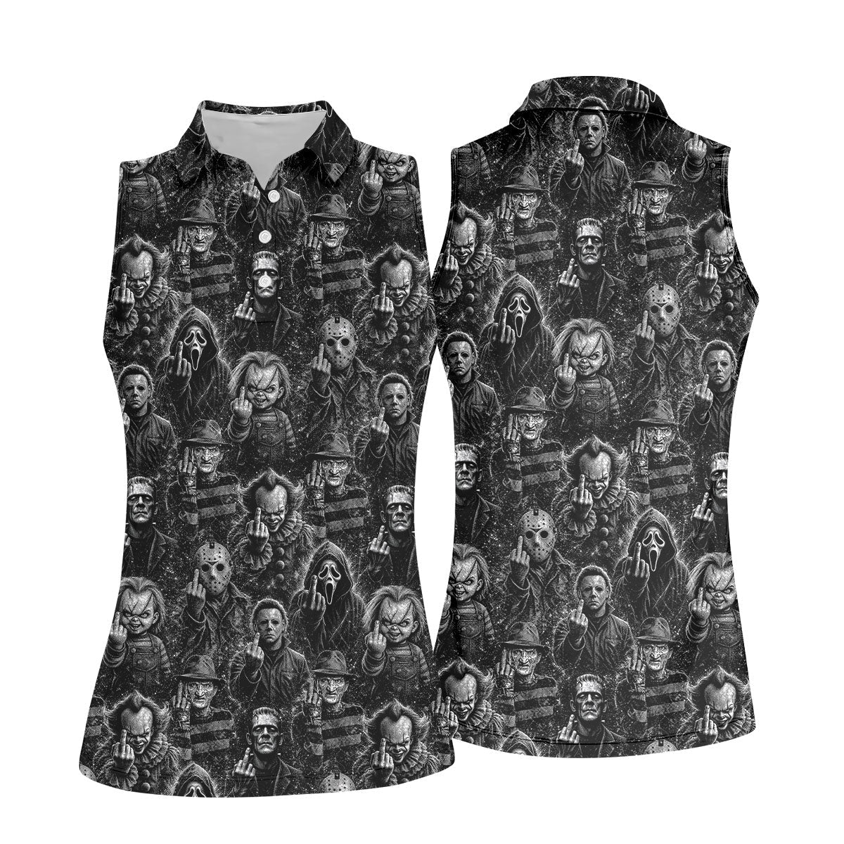 Horror Character Villains Pattern Golf Polo Shirt, Ladies Golf Tops, Golf Shirts For Women