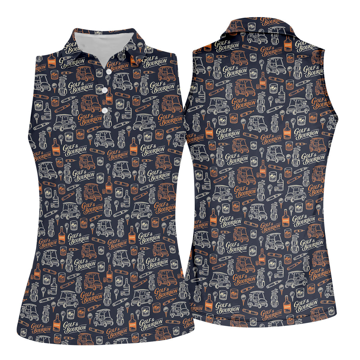 Funny Golf Bourbon Cigar Pattern Polo Shirt, Women’s Golf Polo, Golf Shirts For Women