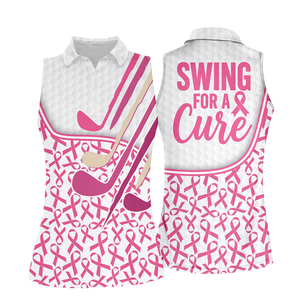 Custom Pink Ribbon Golf Club Breast Cancer Polo Shirt, Women’s Golf Polo, Ladies Golf Top