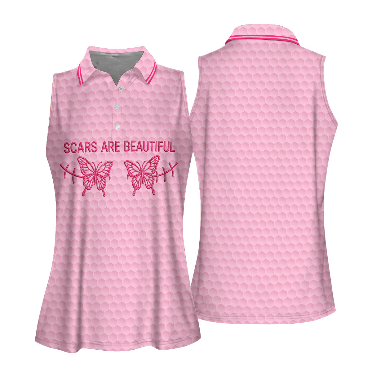 Scars Are Beautiful Butterfly Breast Cancer Golf Polo Shirt, Women’s Golf Tops, Ladies Golf Shirt