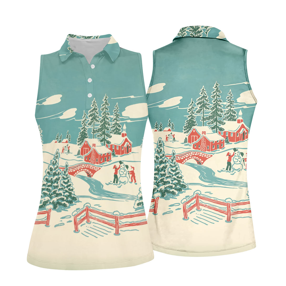 Christmas Winter Village Snowman Golf Polo Shirt, Women’s Golf Polo, Golf Tops For Women