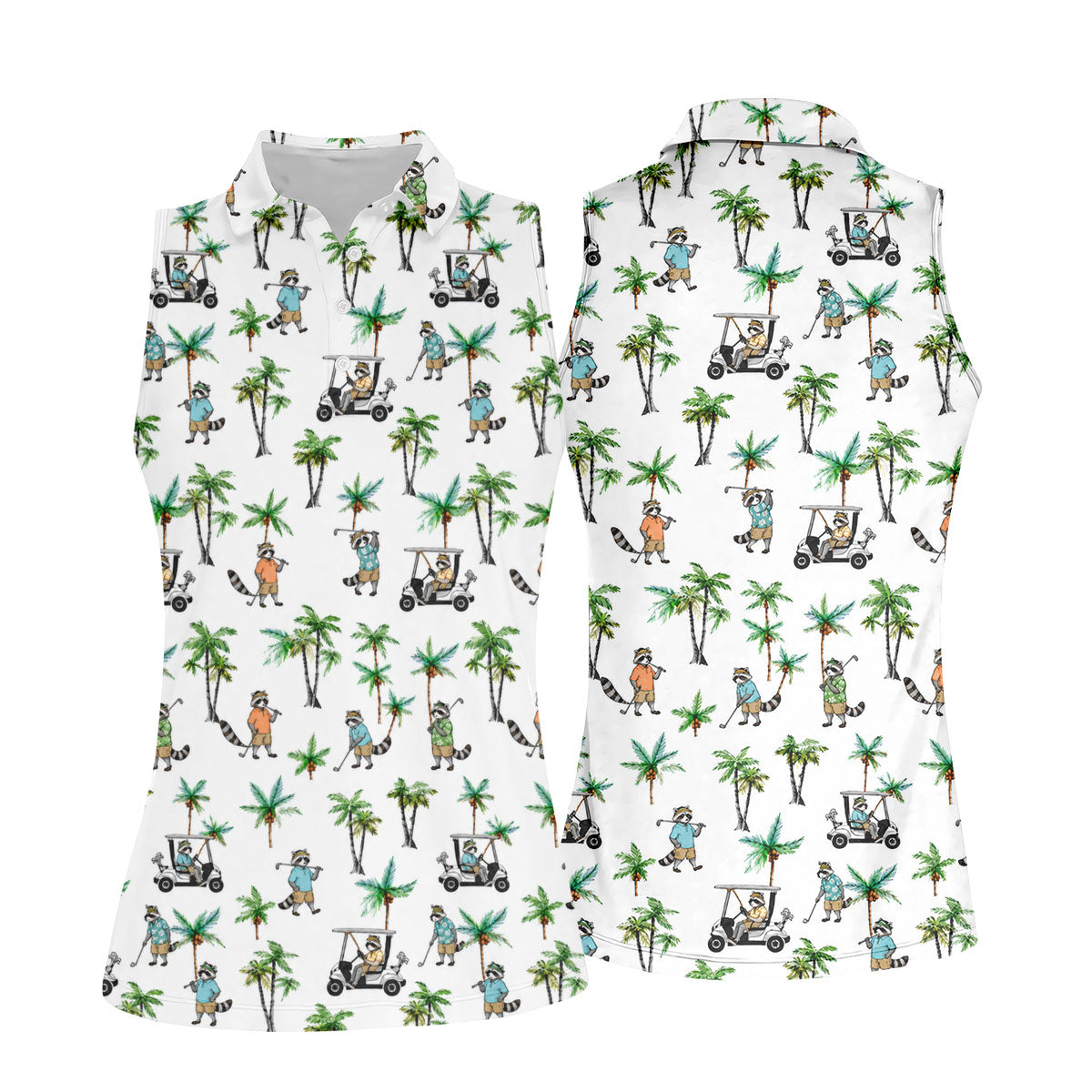 Funny Raccoon Tropical Golf Pattern Polo Shirt, Womens Golf Tops, Printed Golf Shirt