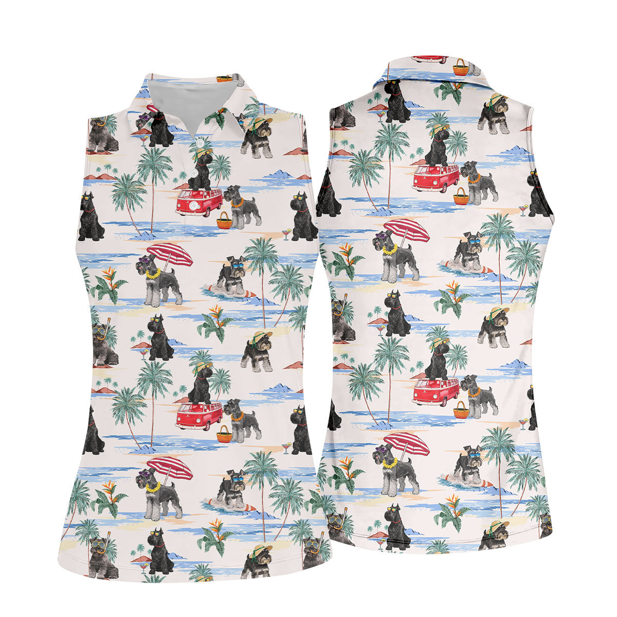 Schnauzer Beach Vacation Tropical Golf Polo Shirt, Golf Shirts For Women, Women’s Golf Apparel