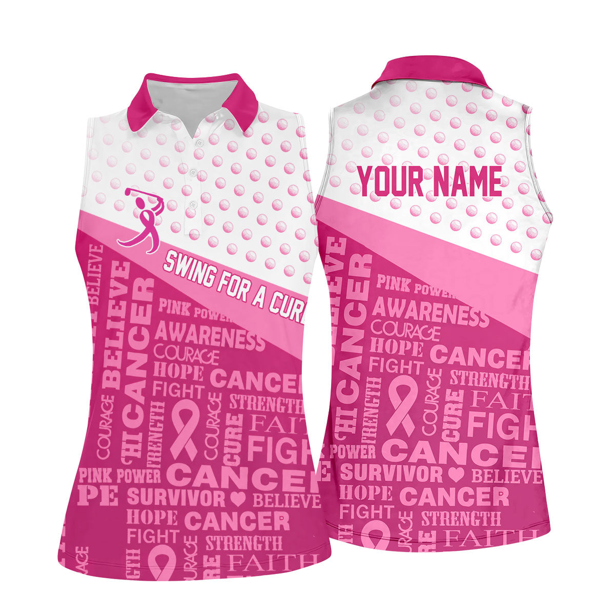 Custom Swing For A Cure Breast Cancer Polo Shirt, Golf Tops For Women, Printed Golf Shirt
