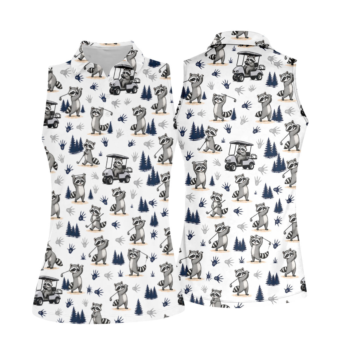Funny Raccoon Golf Cart Pattern Polo Shirt, Ladies Golf Shirt, Women's Golf Apparel