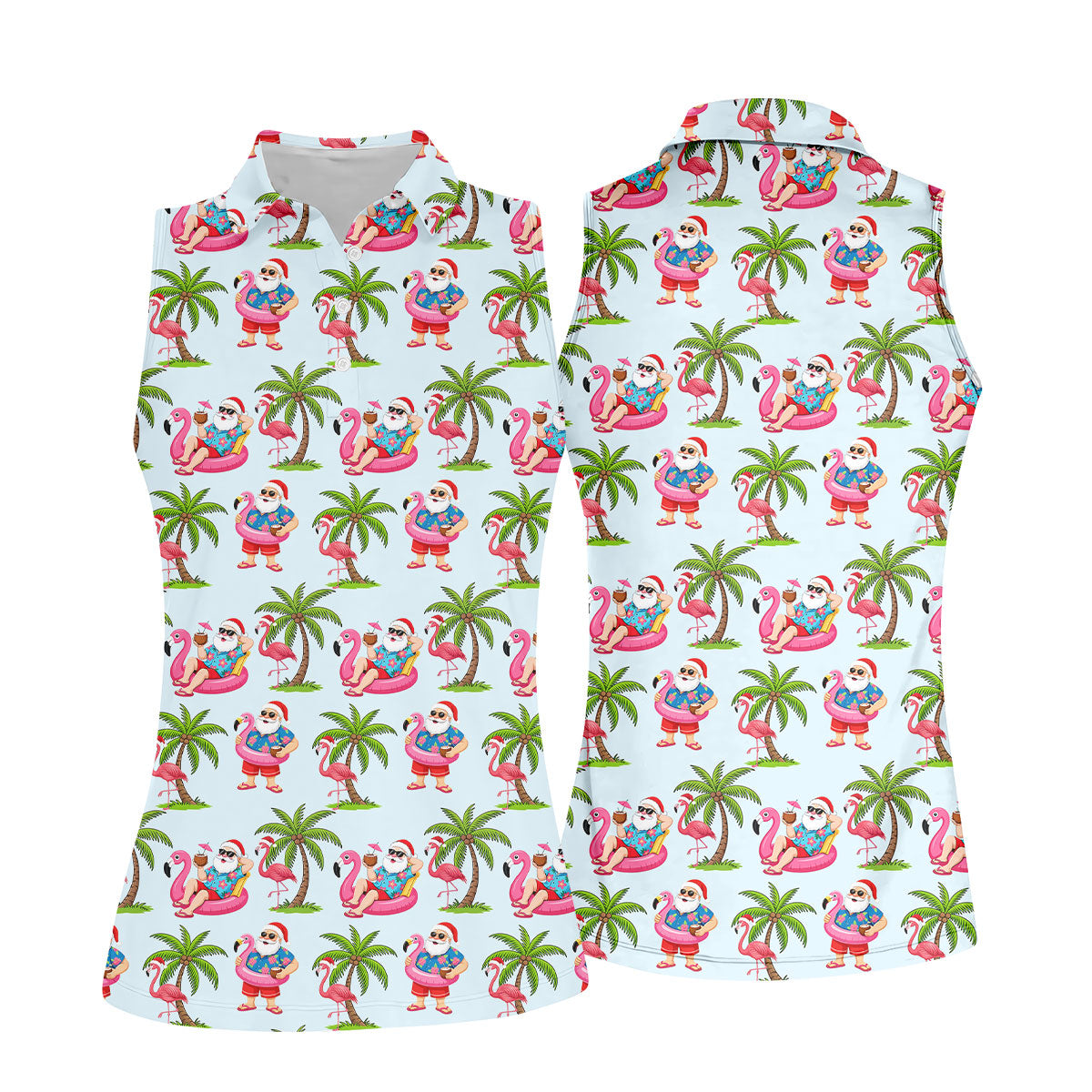 Flamingo Float Santa Christmas Golf Shirt, Women's Golf Tops, Hawaiian Golf Shirt, Golf Shirts For Women