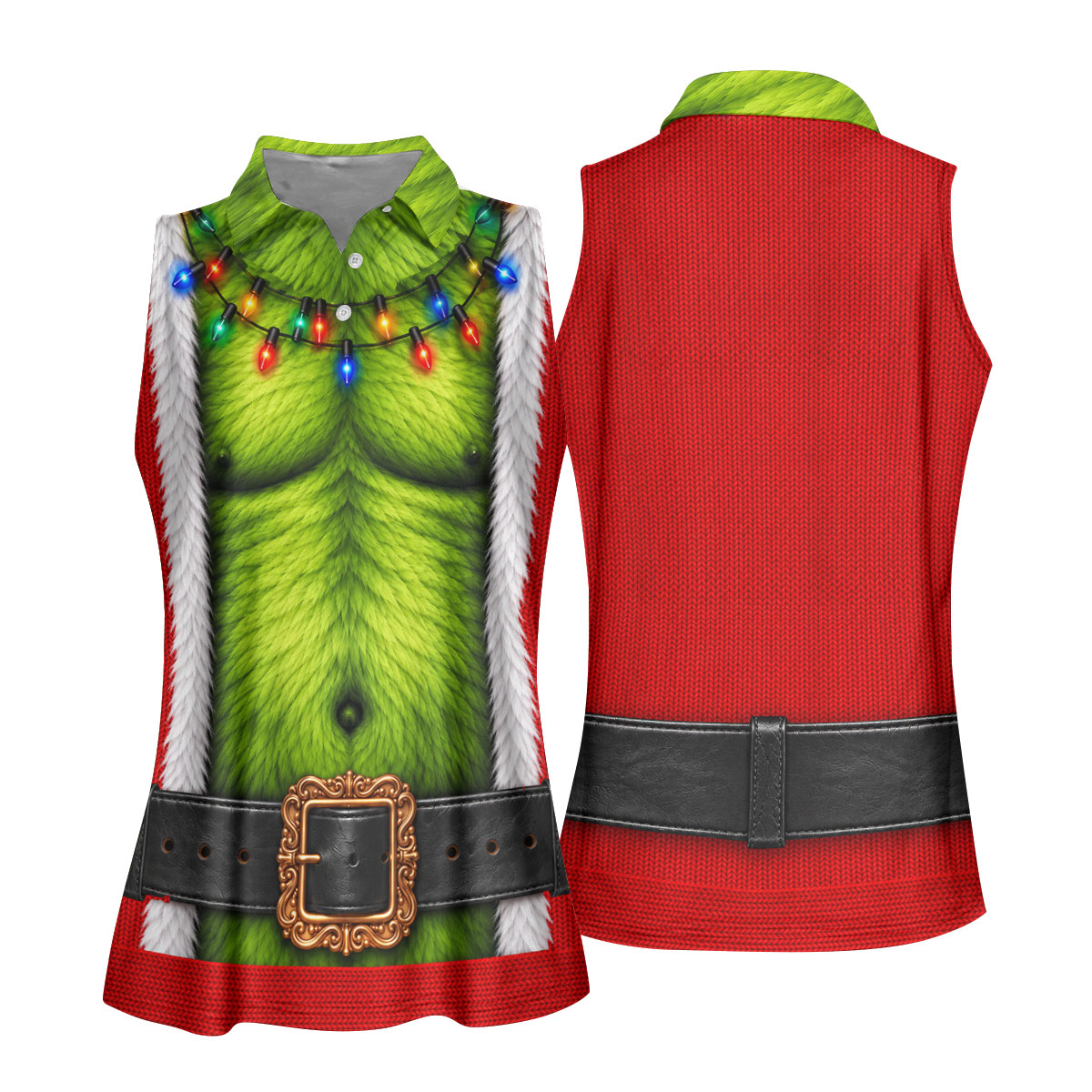 Green Furry Christmas Lights Golf Polo Shirt, Christmas Golf Shirt, Women’s Golf Apparel