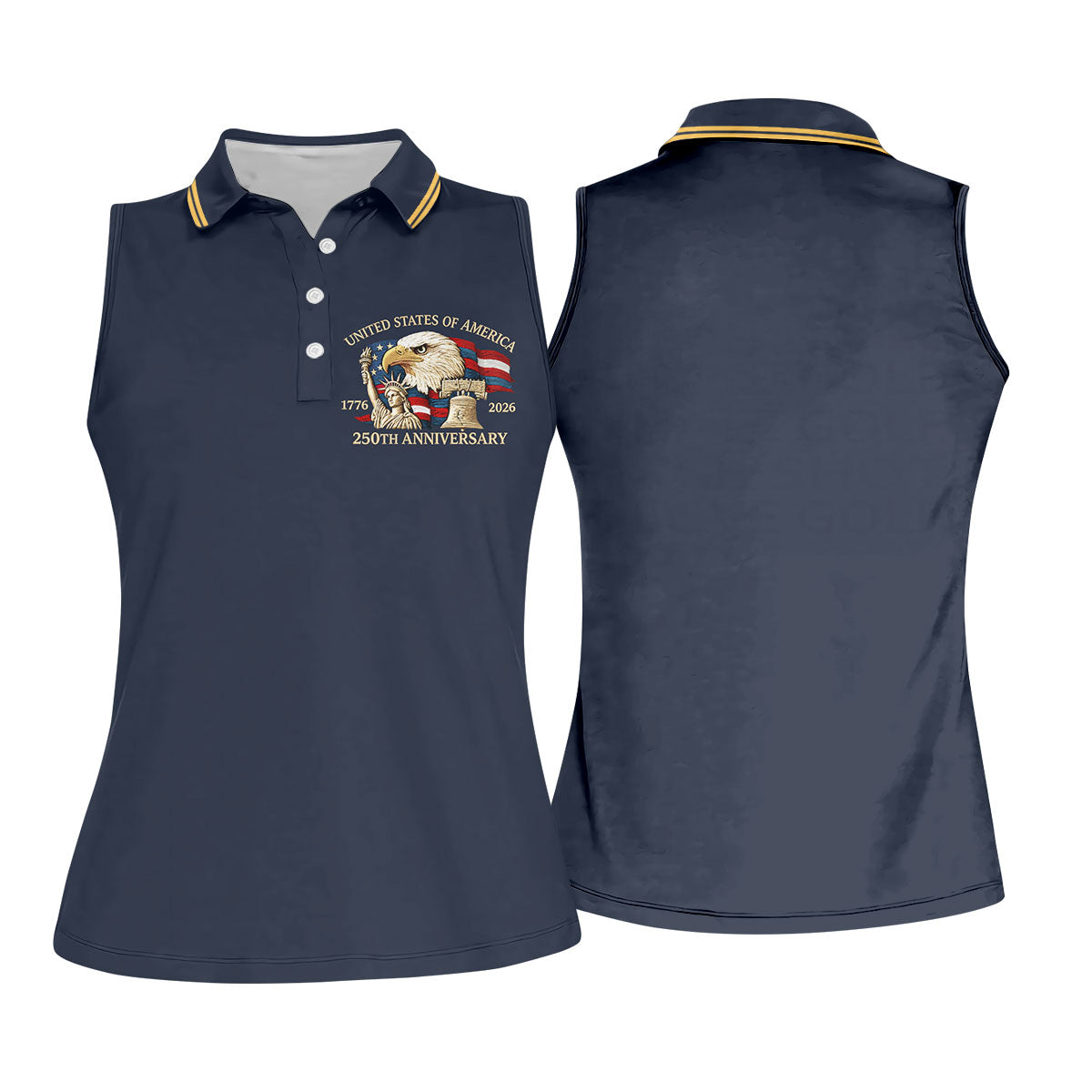 Bald Eagle American Flag 250 Years Navy Golf Shirt, Patriotic 4th Of July Golf Shirt For Women