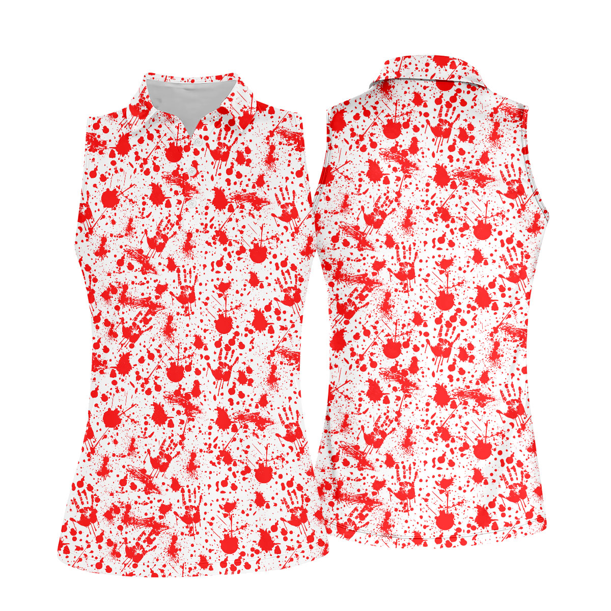 Horror Character Blood Splatter Pattern Golf Polo Shirt, Women's Golf Polo, Ladies Golf Shirts