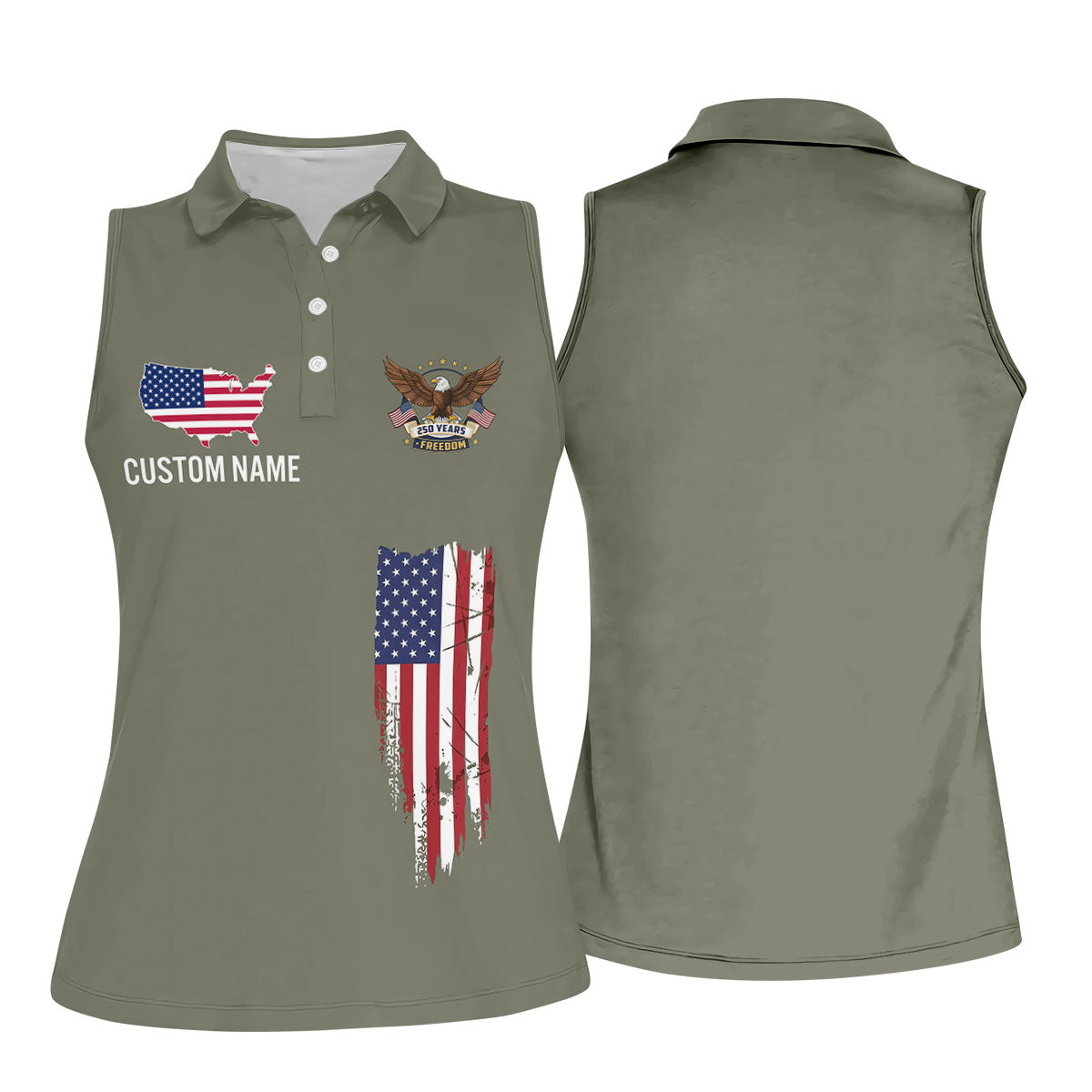 250 Years Freedom Eagle American Flag Camo Golf Shirt, Patriotic 4th Of July Golf Shirt For Women