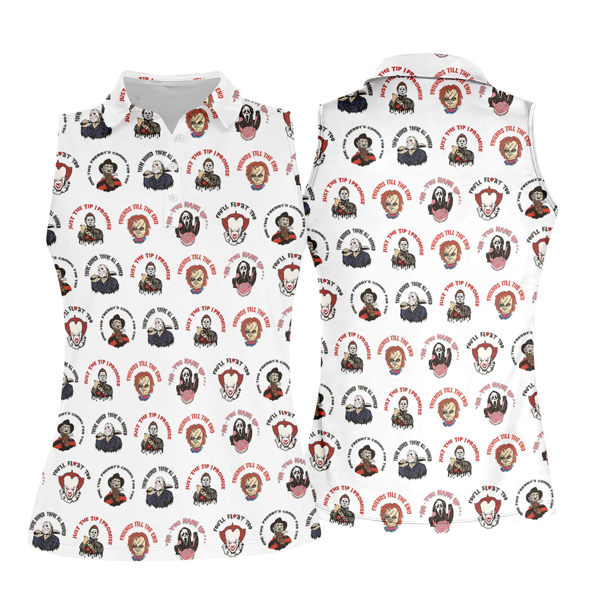 Just The Tip I Promise Horror Character Villains Golf Polo Shirt, Womens Golf Polo, Ladies Golf Shirts