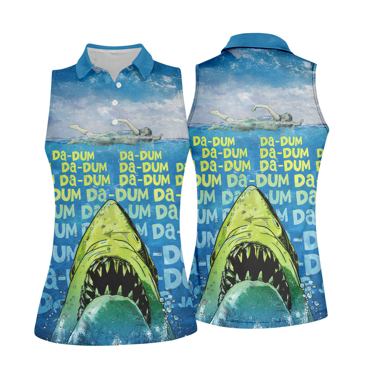 Funny Shark Da Dum Ocean Attack Golf Polo Shirt, Golf Shirts For Women, Women's Golf Apparel