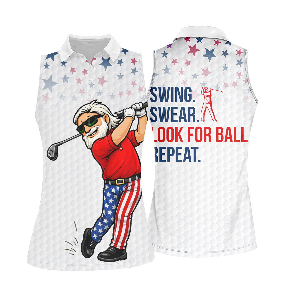 Swing Swear Look For Ball Repeat 250 Years Patriotic 4th Of July Funny Golf Shirt For Women
