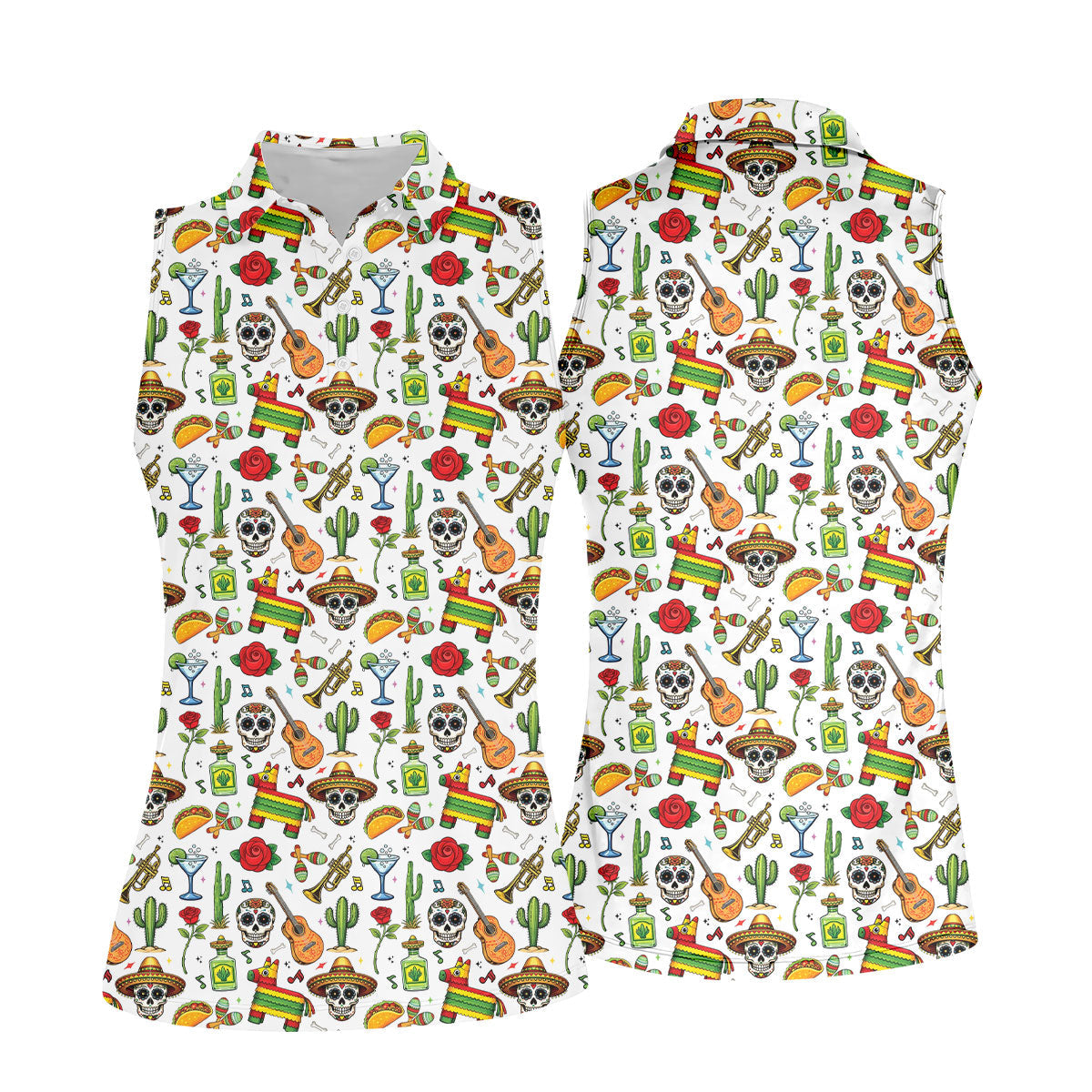 Decorated Skulls Party Items Cinco De Mayo Celebration Fiesta Themed White Golf Shirt For Women