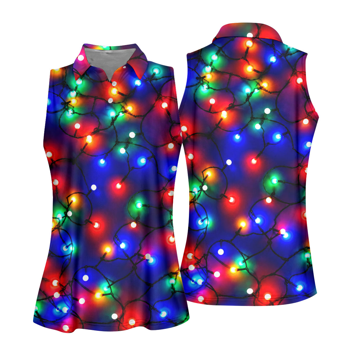 Colorful Christmas Lights Golf Polo Shirt, Christmas Golf Shirt, Golf Tops For Women