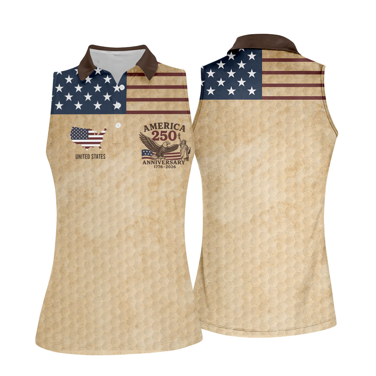 America 250 US Flag Pattern Retro Golf Shirt, Patriotic 4th Of July Golf Shirt For Women