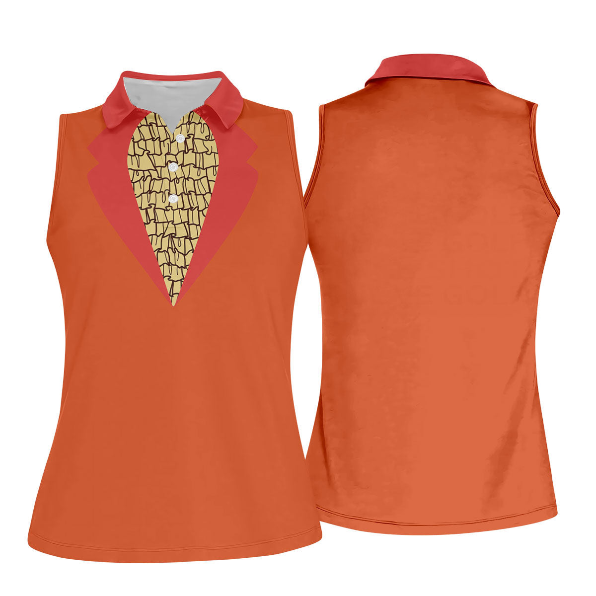 Orange Tuxedo Fun Women's Golf Shirts, Retro Golf Shirt, Ladies Golf Tops