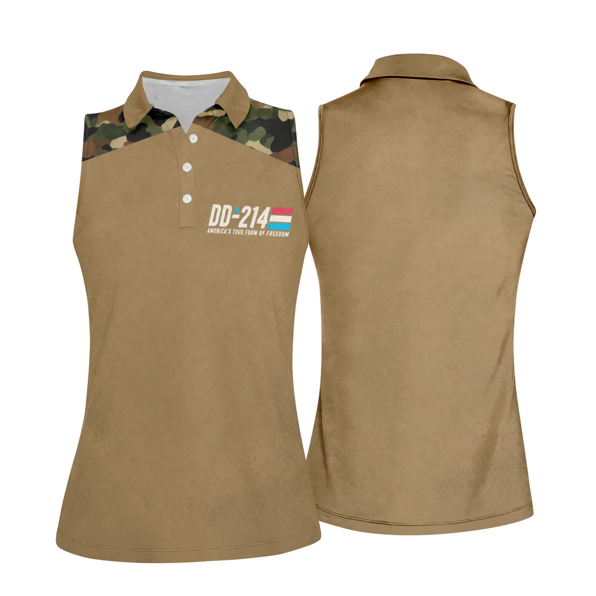 DD-214 Tan Camo Freedom Polo Shirt, Golf Tops For Women, Veterans Day Golf Shirt