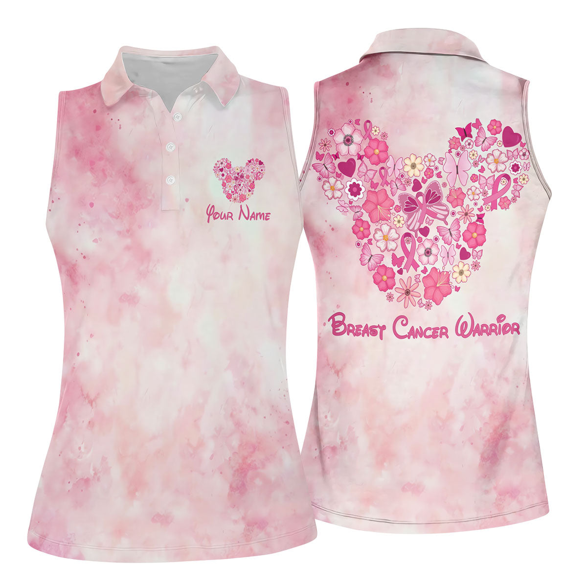 Custom Floral Heart Breast Cancer Polo Shirt, Golf Polo For Women, Women's Golf Apparel