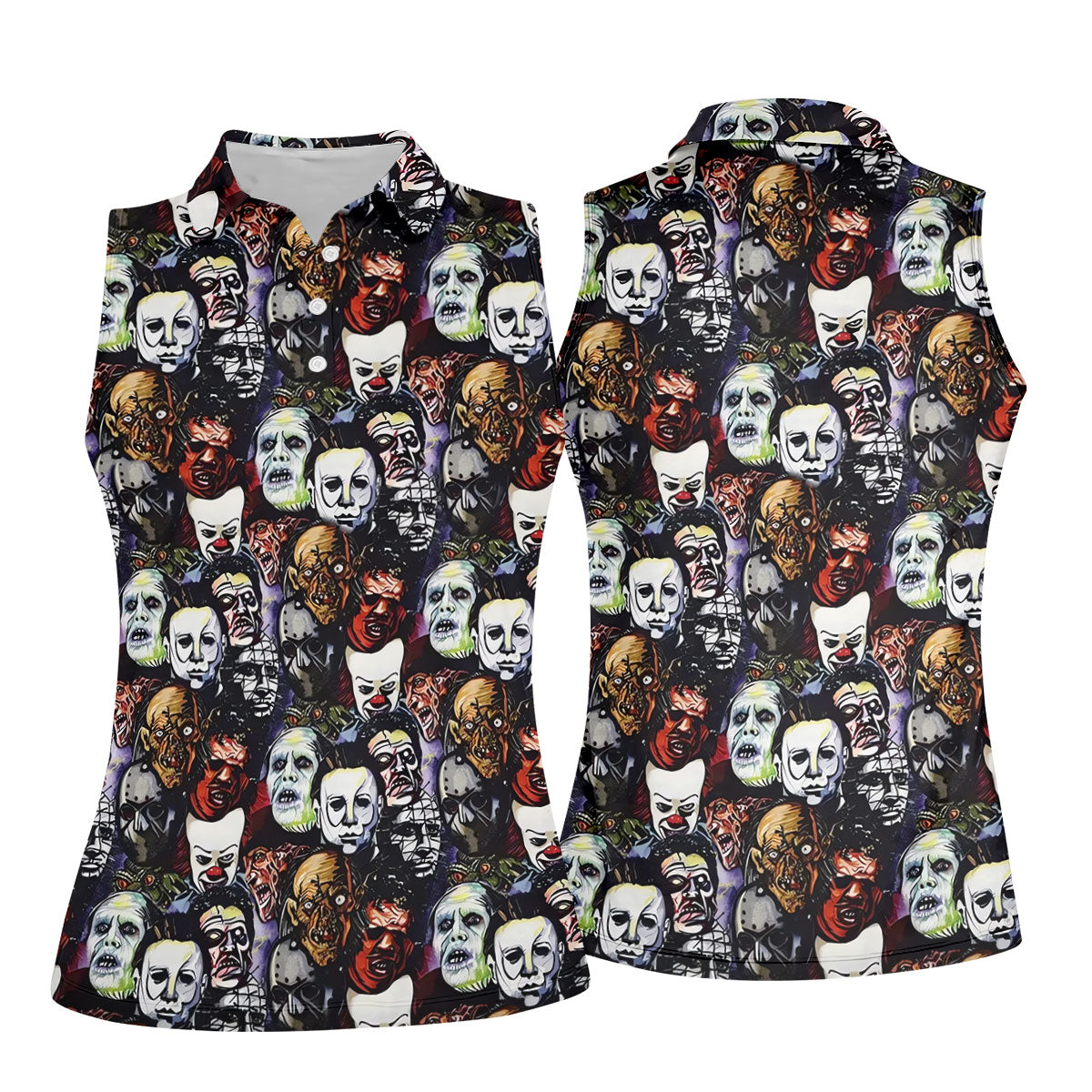 Horror Character Movie Villain Collage Golf Polo Shirt, Women's Golf Polo, Ladies Golf Shirts