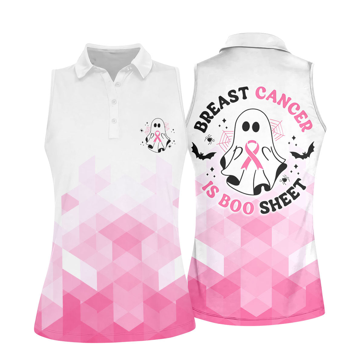 Breast Cancer Is Boo Sheet Horror Character Polo Shirt, Golf Polo For Women, Printed Golf Shirt