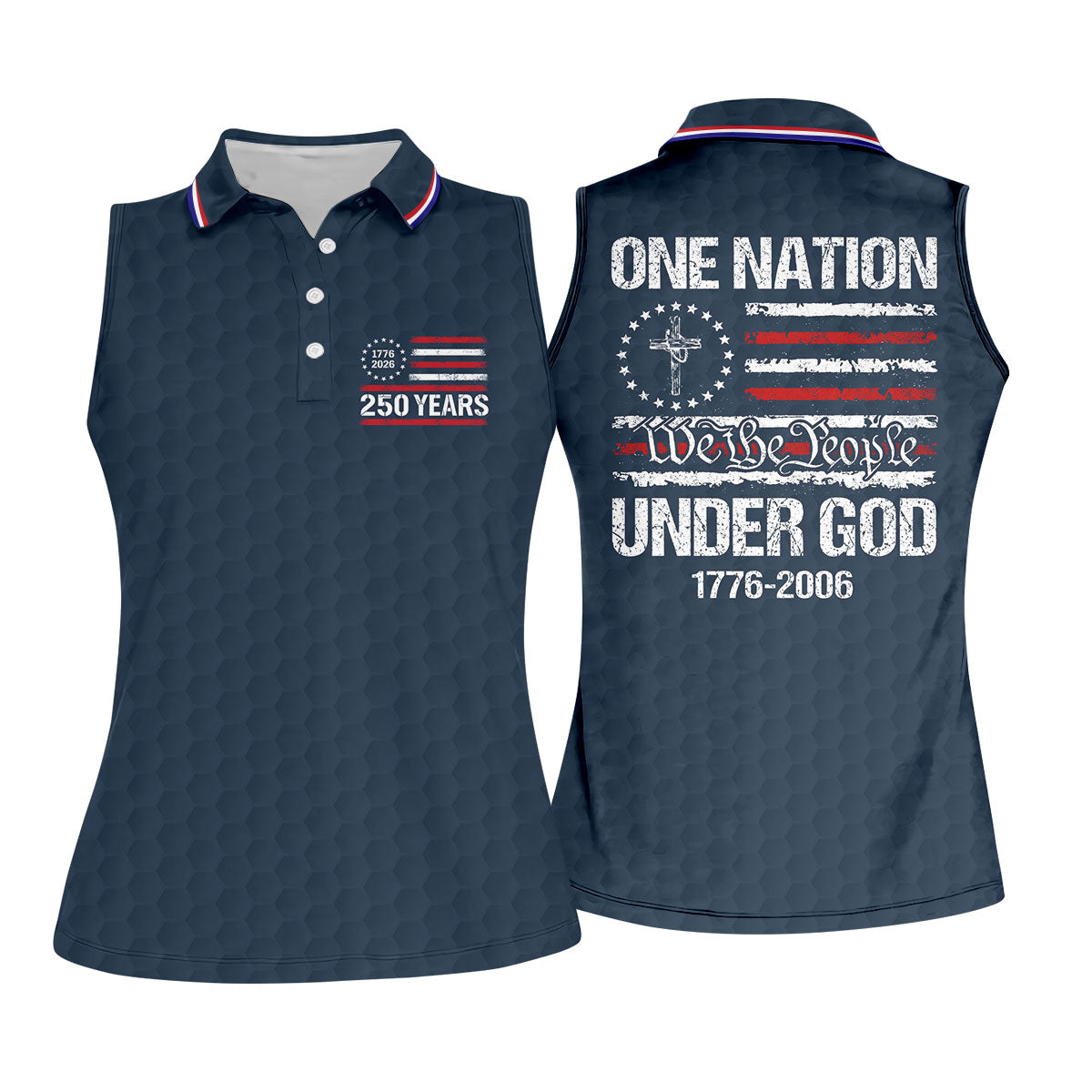 One Nation Under God We The People Navy Golf Shirt, 250 Years 4th Of July Golf Shirt For Women
