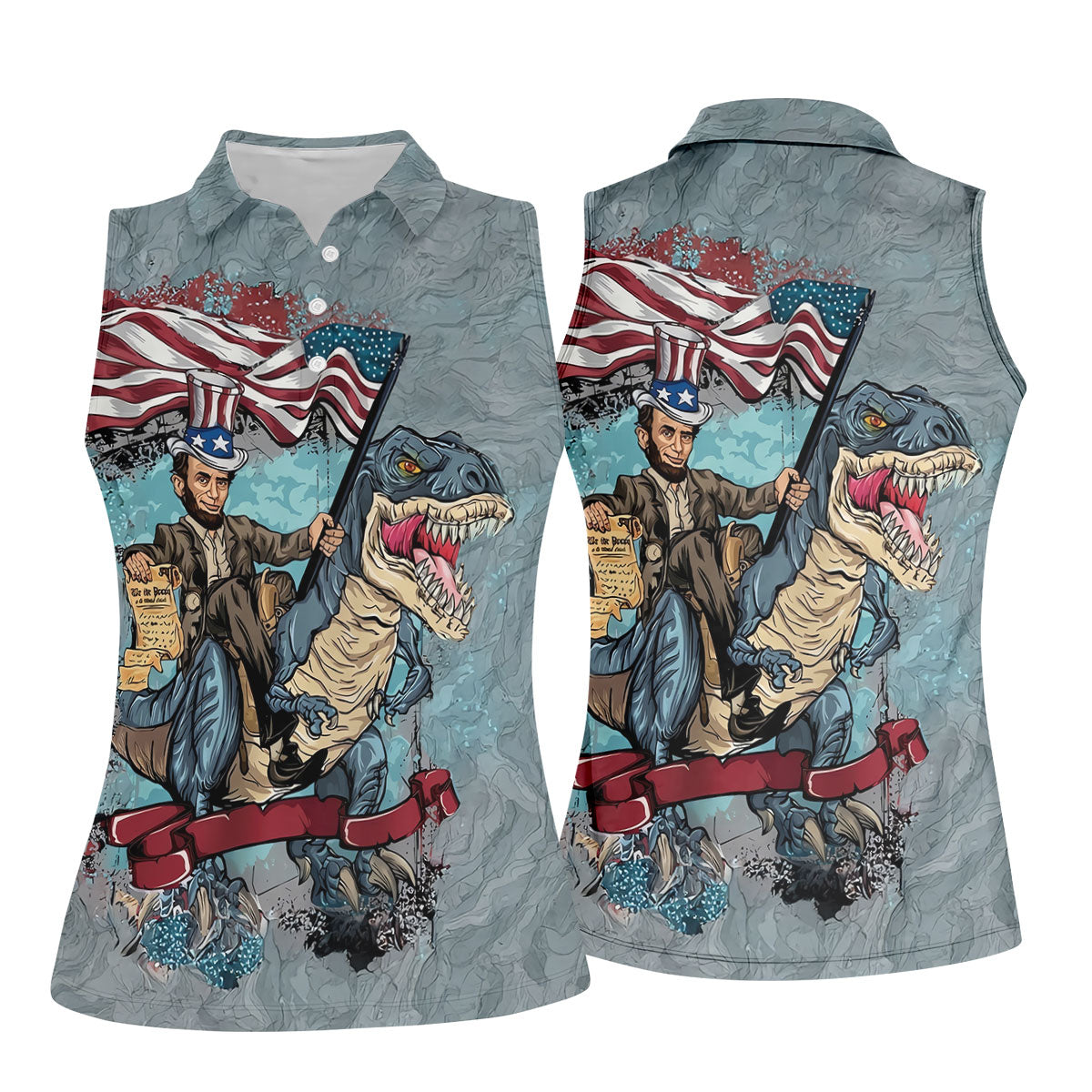 T-Rex Dinosaur US Flag Pattern 4th Of July Golf Shirt, Patriotic 250 Years Golf Shirt For Women