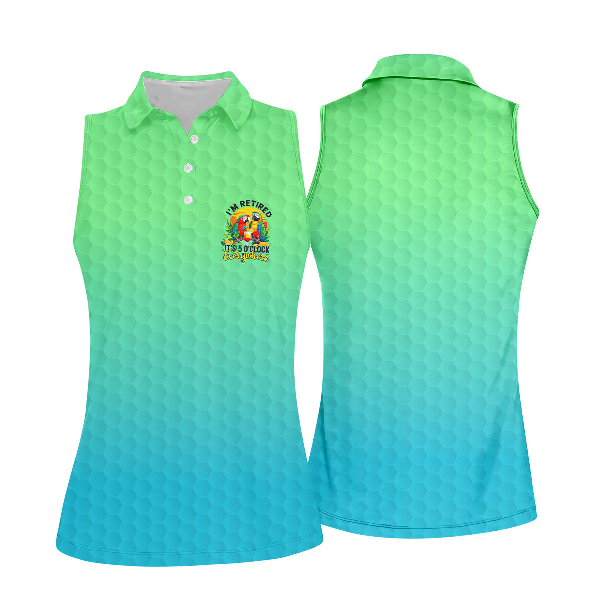 Tropical Retired Parrot Cocktail Golf Polo Shirt, Ladies Golf Shirts, Women's Golf Apparel