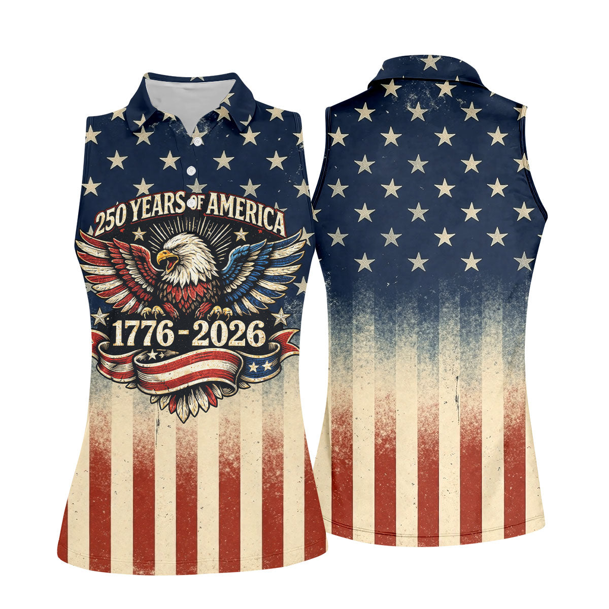 250 Years Bald Eagle US Flag Retro Golf Shirt, Patriotic 4th Of July Golf Shirt For Women