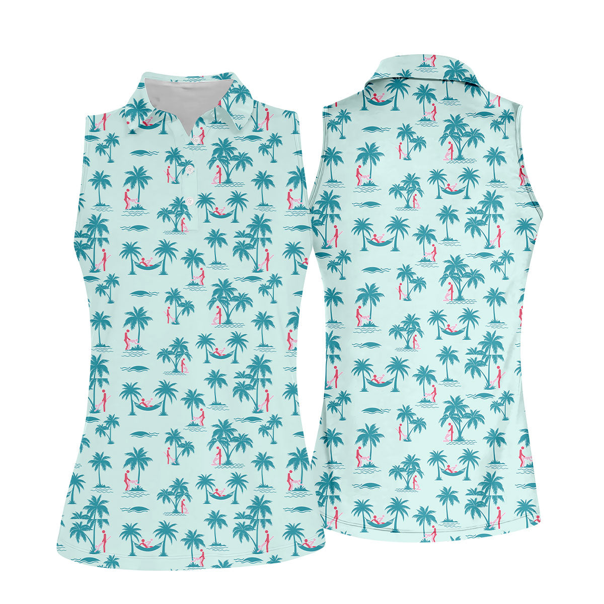 Tropical Beach Golf Paradise Polo Shirt, Ladies Golf Tops, Women's Golf Apparel