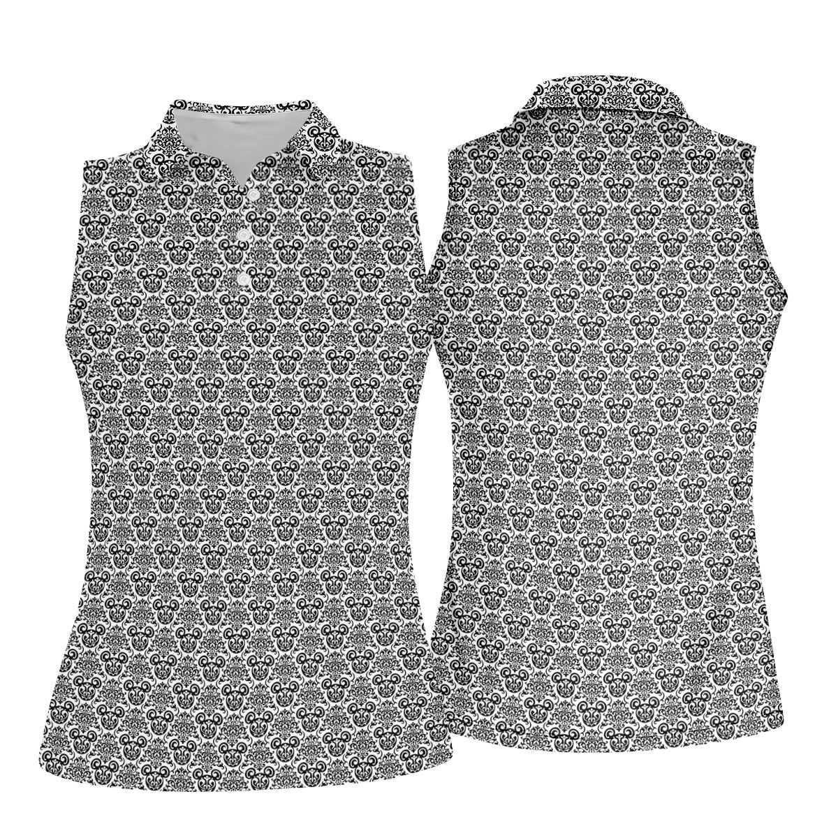Vintage Monochrome Damask Golf Polo Shirt, Golf Polo For Women, Ladies Golf Top