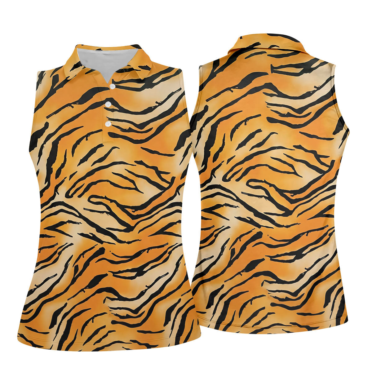 Tiger Stripe Pattern Hawaiian Golf Shirt, Fun Women's Golf Shirts, Ladies Golf Shirts